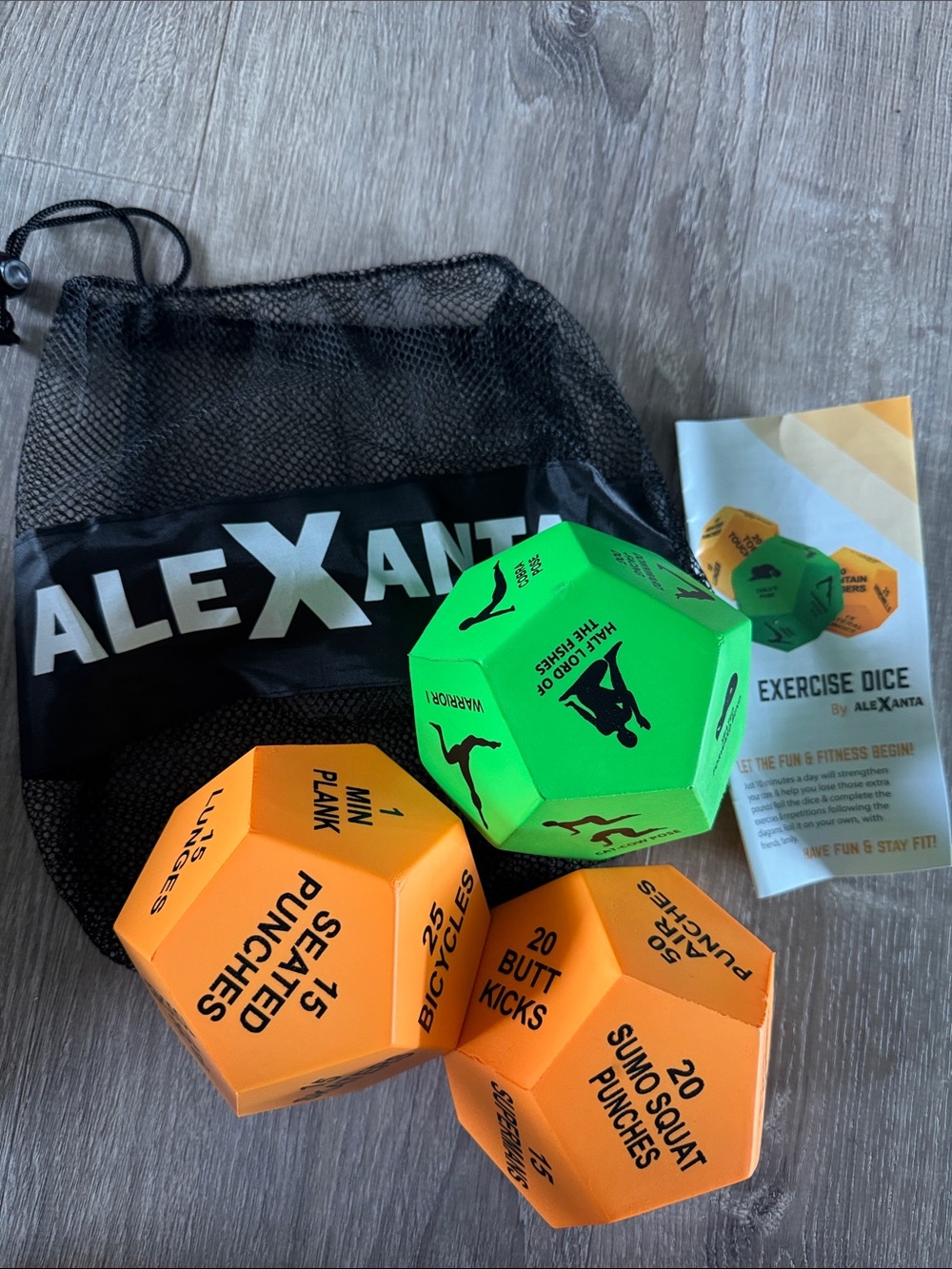 ALEXANTA exercise dice with mesh bag and pamphlet